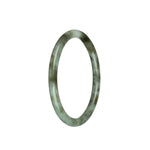 Certified Untreated White with Olive Green Patterns Traditional Jade Bangle - 62mm Petite Round