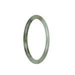 A close-up photo of a petite round jadeite jade bangle bracelet, showcasing its beautiful white and olive green colors.