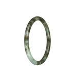 A close-up image of a small jade bangle with a round shape. The bangle is made of genuine untreated white jade and features olive green and brown patterns. It is 60mm in size and is sold by MAYS GEMS.