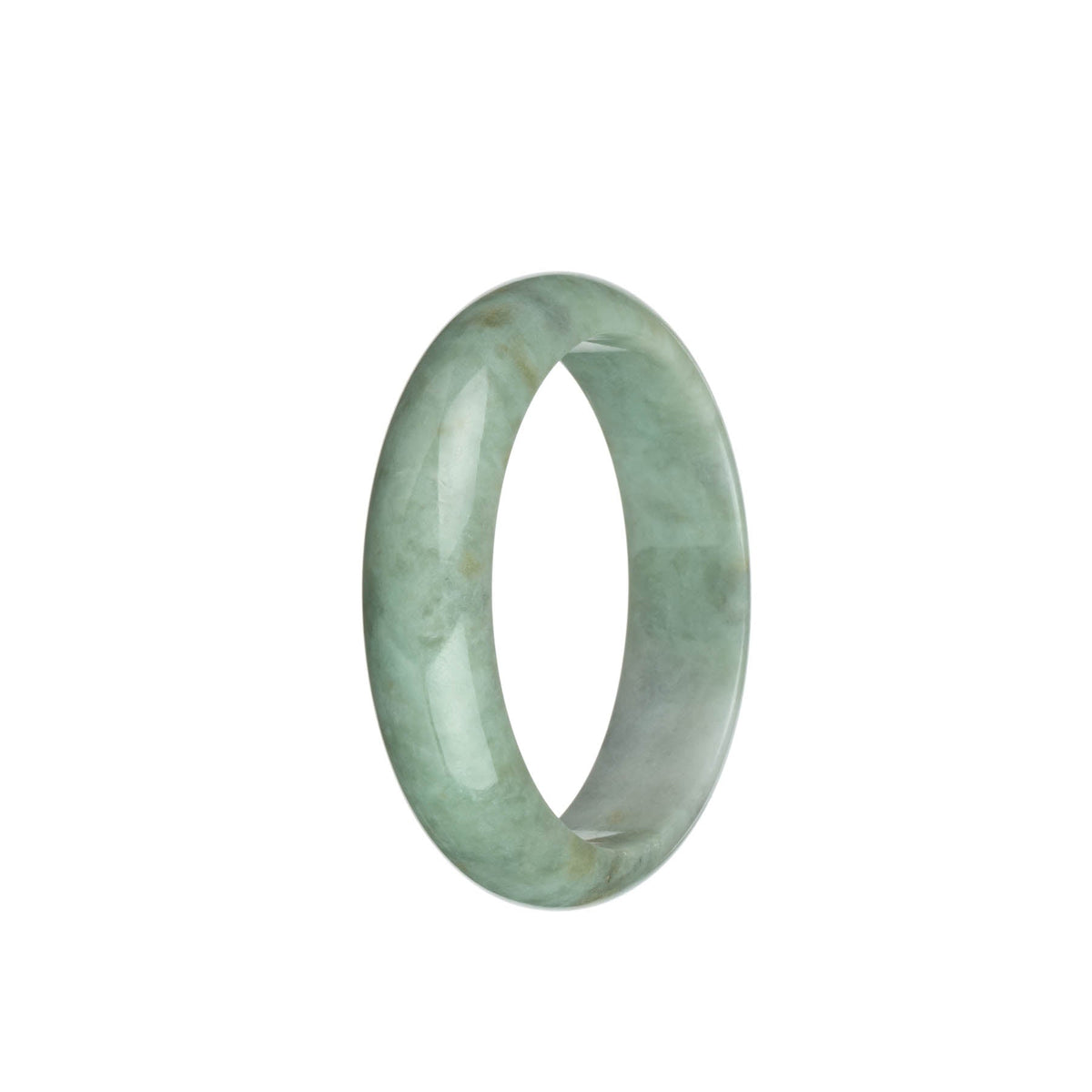 Genuine Natural Light Grey with Green and Brown Spots Jade Bracelet - 53mm Half Moon