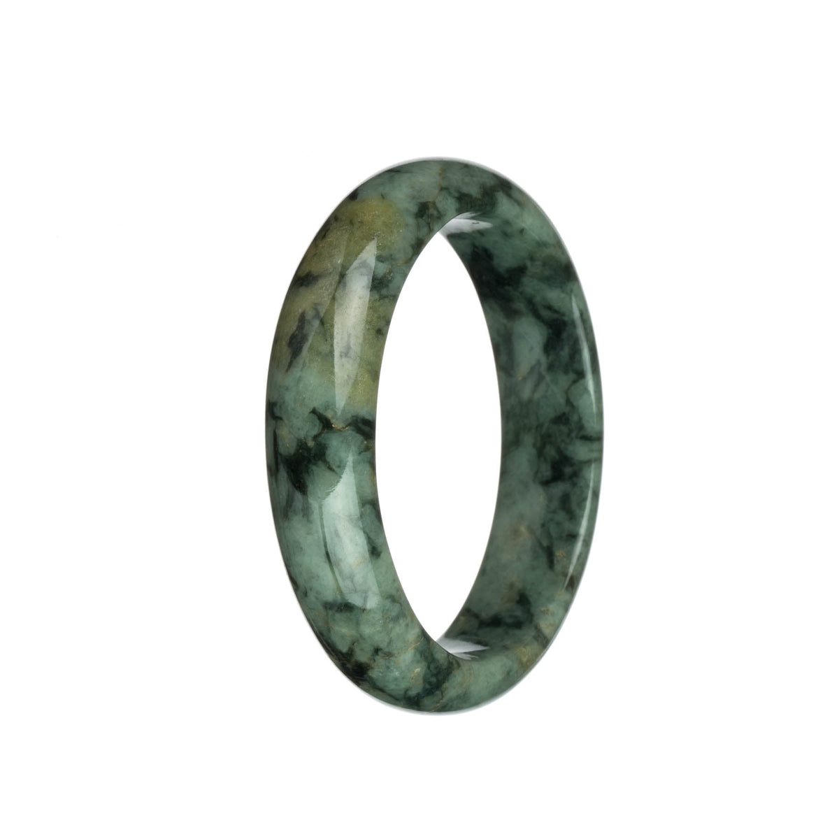 Genuine Untreated Green with Dark Green and Light Brown Patterns Jadeite Bangle - 60mm Half Moon