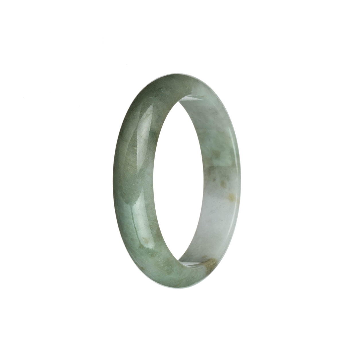 Genuine Grade A White and Green with Brown Spots Burmese Jade Bangle - 58mm Half Moon