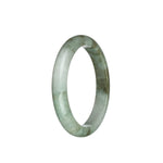 A close-up image of a jade bracelet with white and light green hues, featuring intricate brown patterns. The bracelet is certified as Grade A and has a semi-round shape, measuring 57mm in size. This elegant and natural piece of jewelry is from the MAYS™ collection.