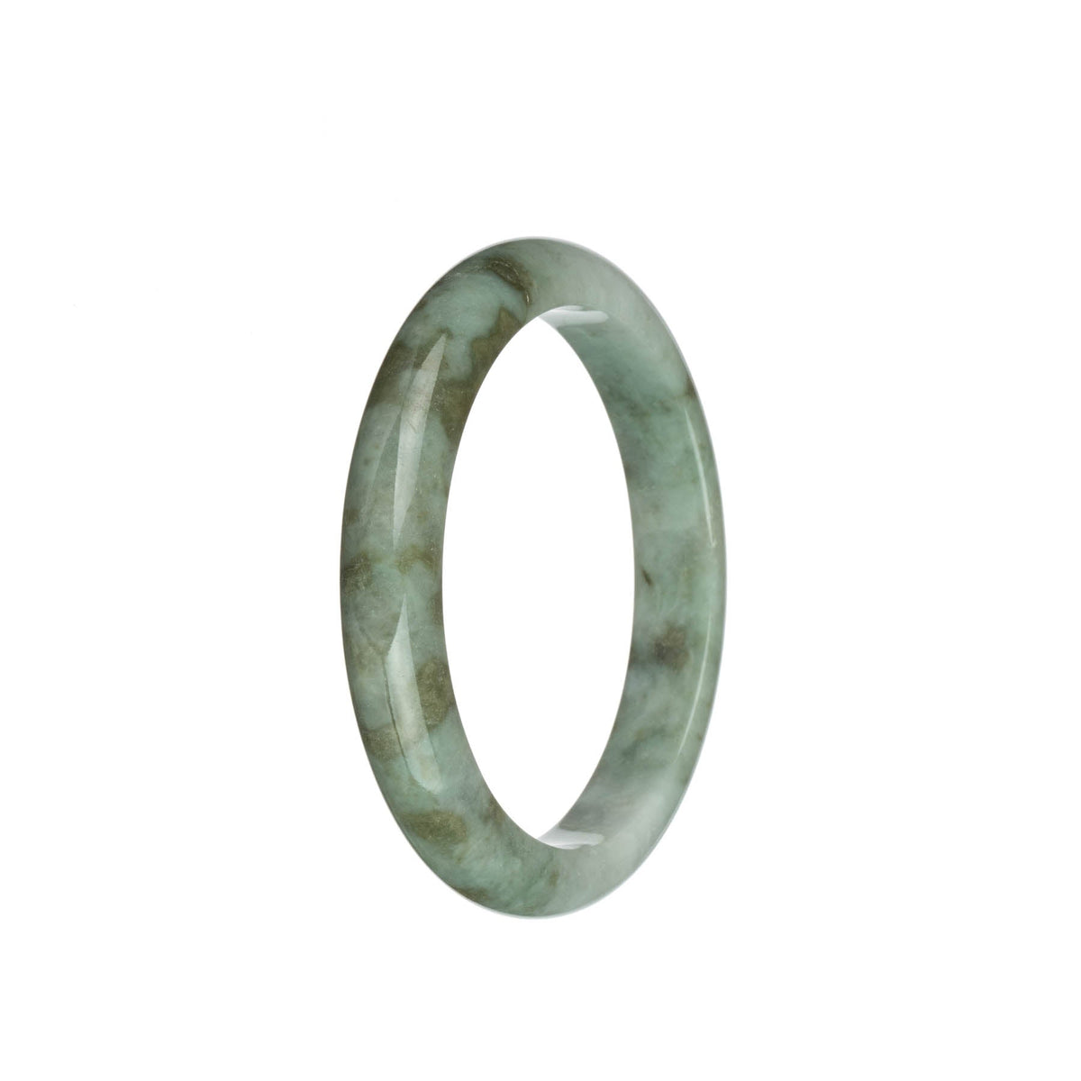 Genuine Grade A White and Light Green with Brown Patterns Jadeite Jade Bracelet - 57mm Semi Round