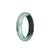 A light green and black jadeite jade bangle bracelet with a half moon shape, measuring 53mm.