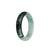 A light green and black jade bangle with a half-moon shape, measuring 53mm.