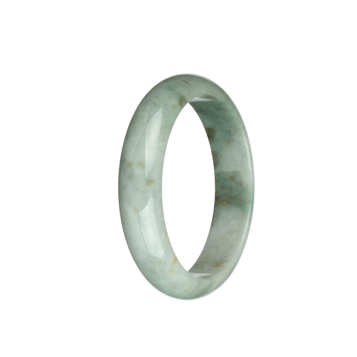 Authentic Type A Light Grey andf Light Greenwith Brown Partterns Traditional Jade Bangle Bracelet - 59mm Half Moon