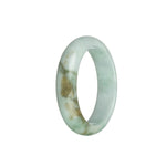 A half moon-shaped jadeite jade bracelet with a mix of white, light green, and brown patterns, naturally untreated.