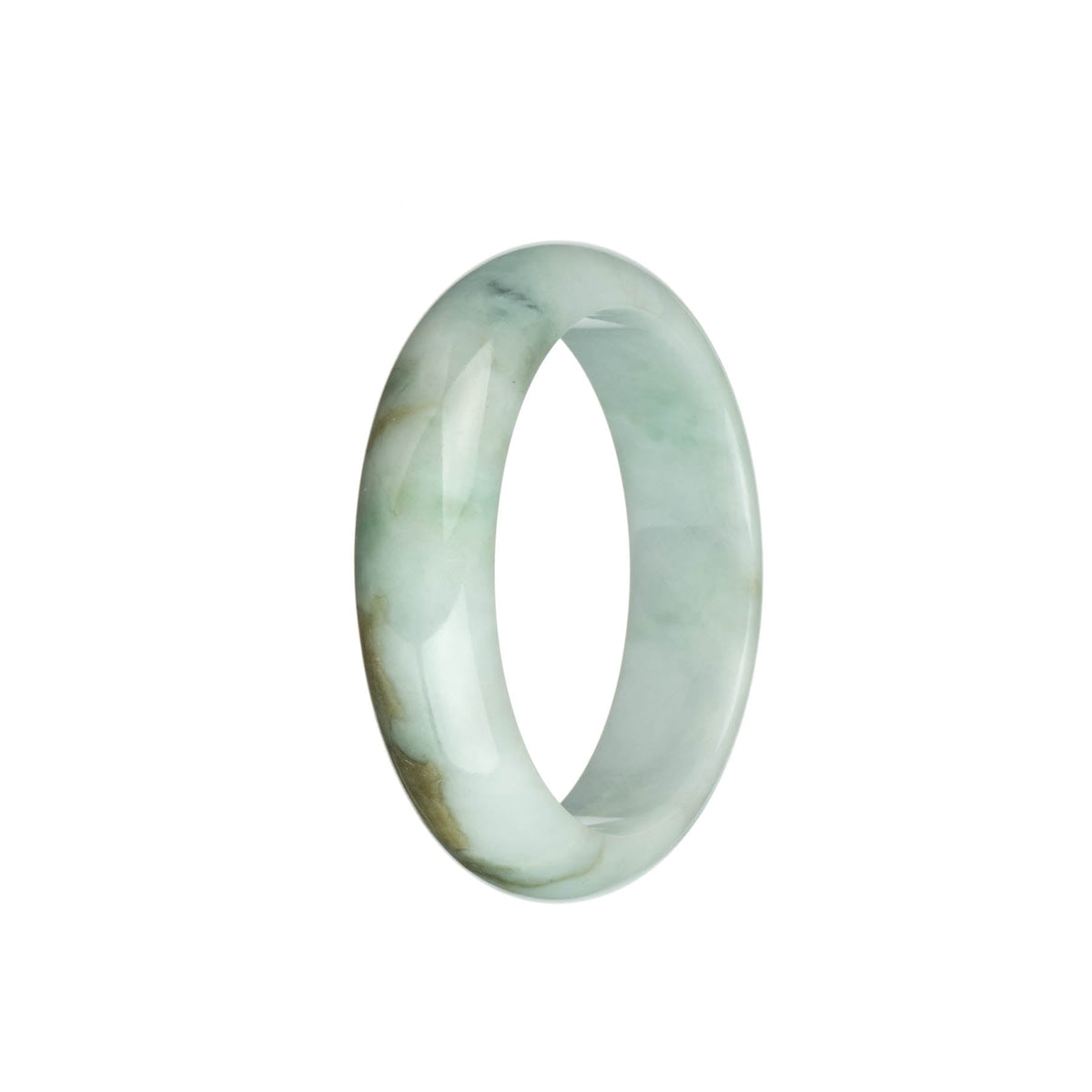 Genuine Untreated White and Light Green with Brown Patterns Jadeite Jade Bracelet - 54mm Half Moon