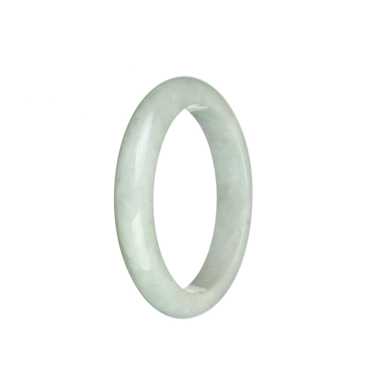 Genuine Type A Pale Green with White Patch Jadeite Jade Bangle Bracelet - 59mm Semi Round