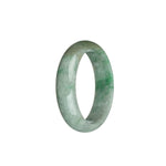 Genuine Natural Light Grey with Emerald Green Patterns and Light Brown Patches Traditional Jade Bangle Bracelet - 51mm Half Moon