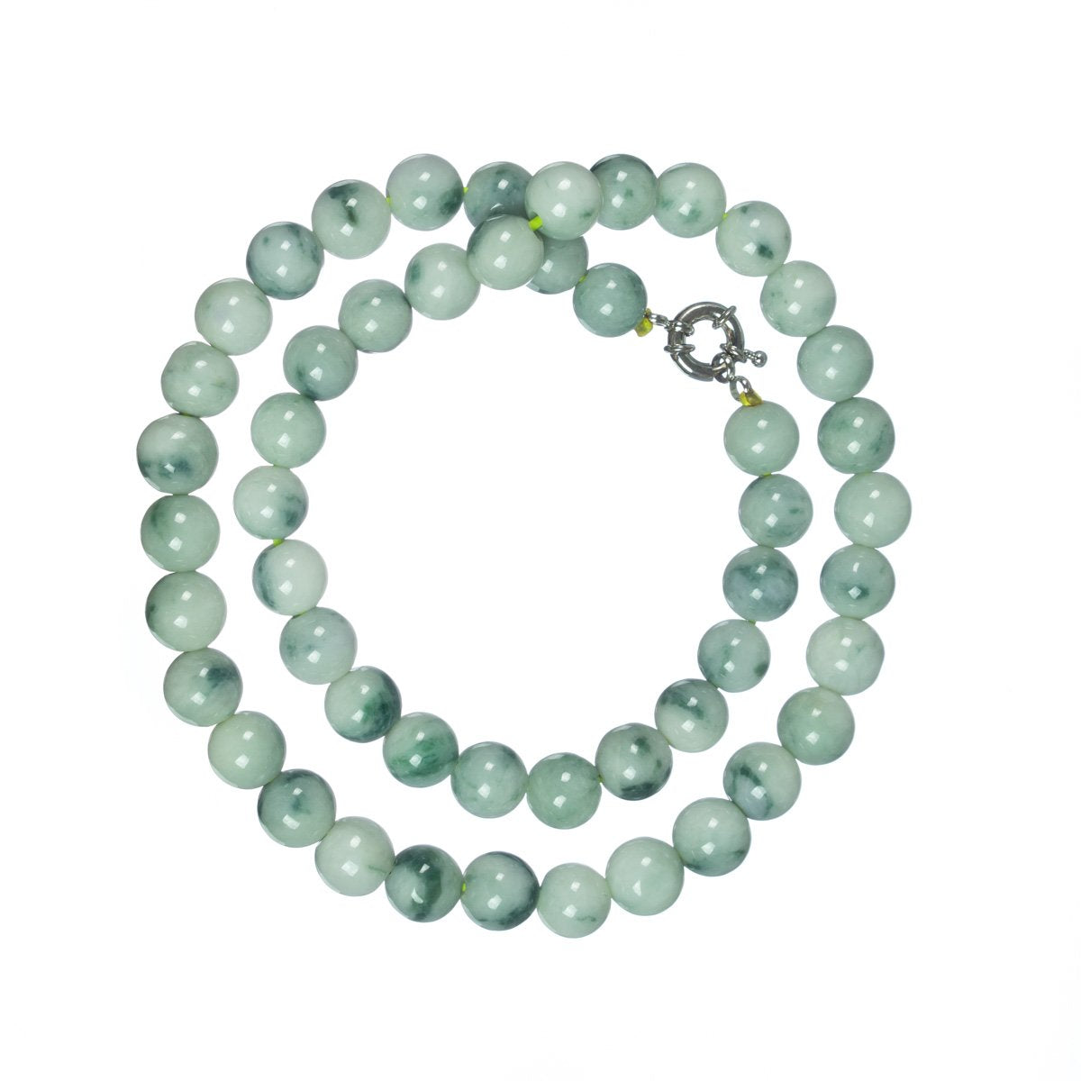 Flower Pattern Jadeite Jade Bead Necklace