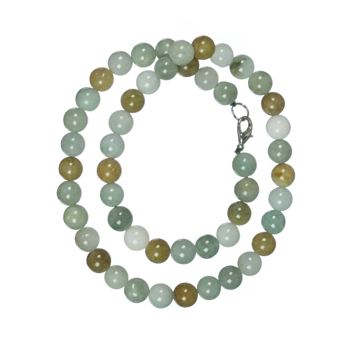 Green with White and Brown Jadeite Jade Bead Necklace