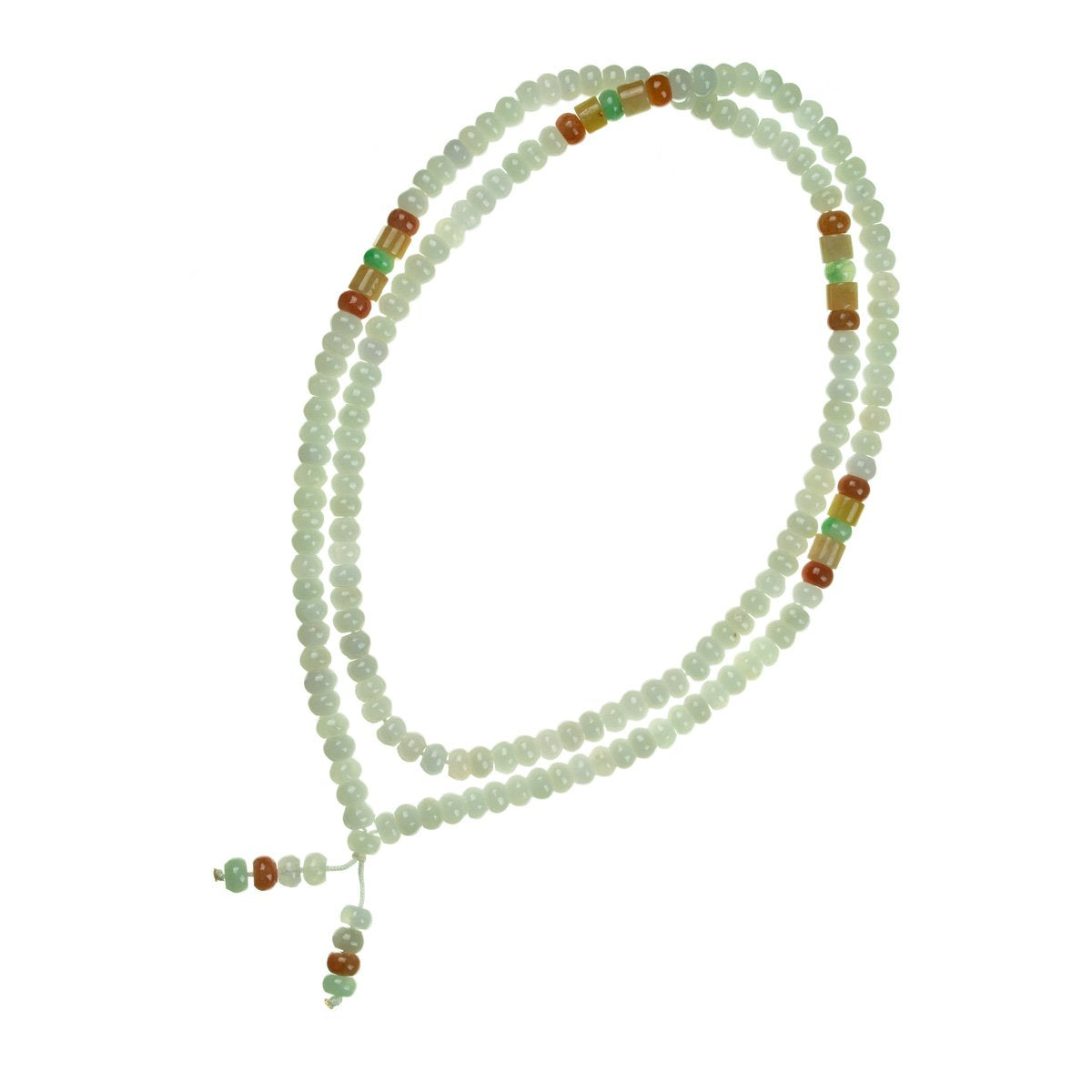 Green with Yellow and Red Jadeite Jade Bead Necklace