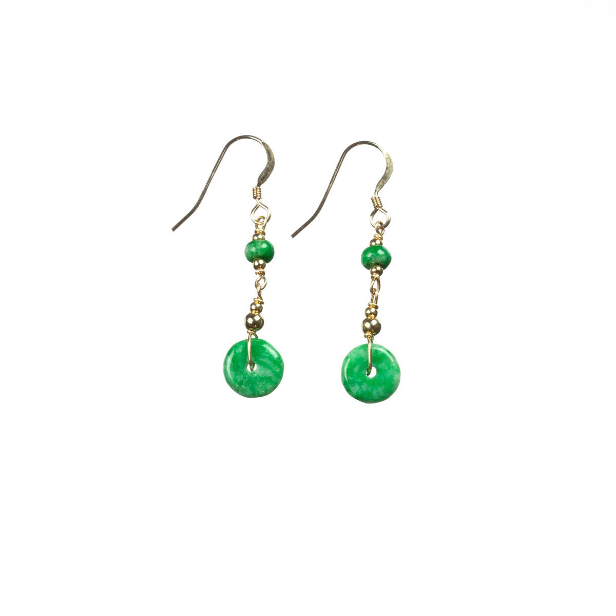 Emerald Green Jade Gold Drop Earrings