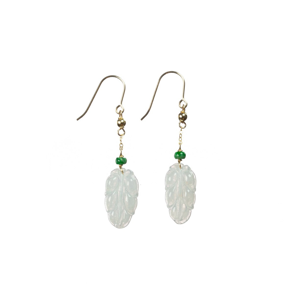 Icy White Jade Gold Drop Earrings