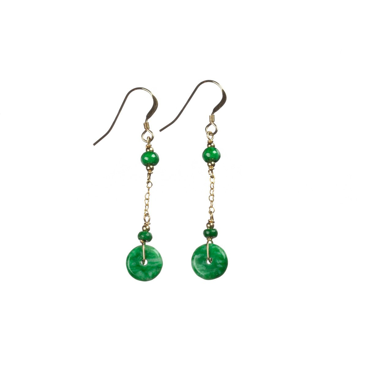 Emerald Green Jade Gold Drop Earrings