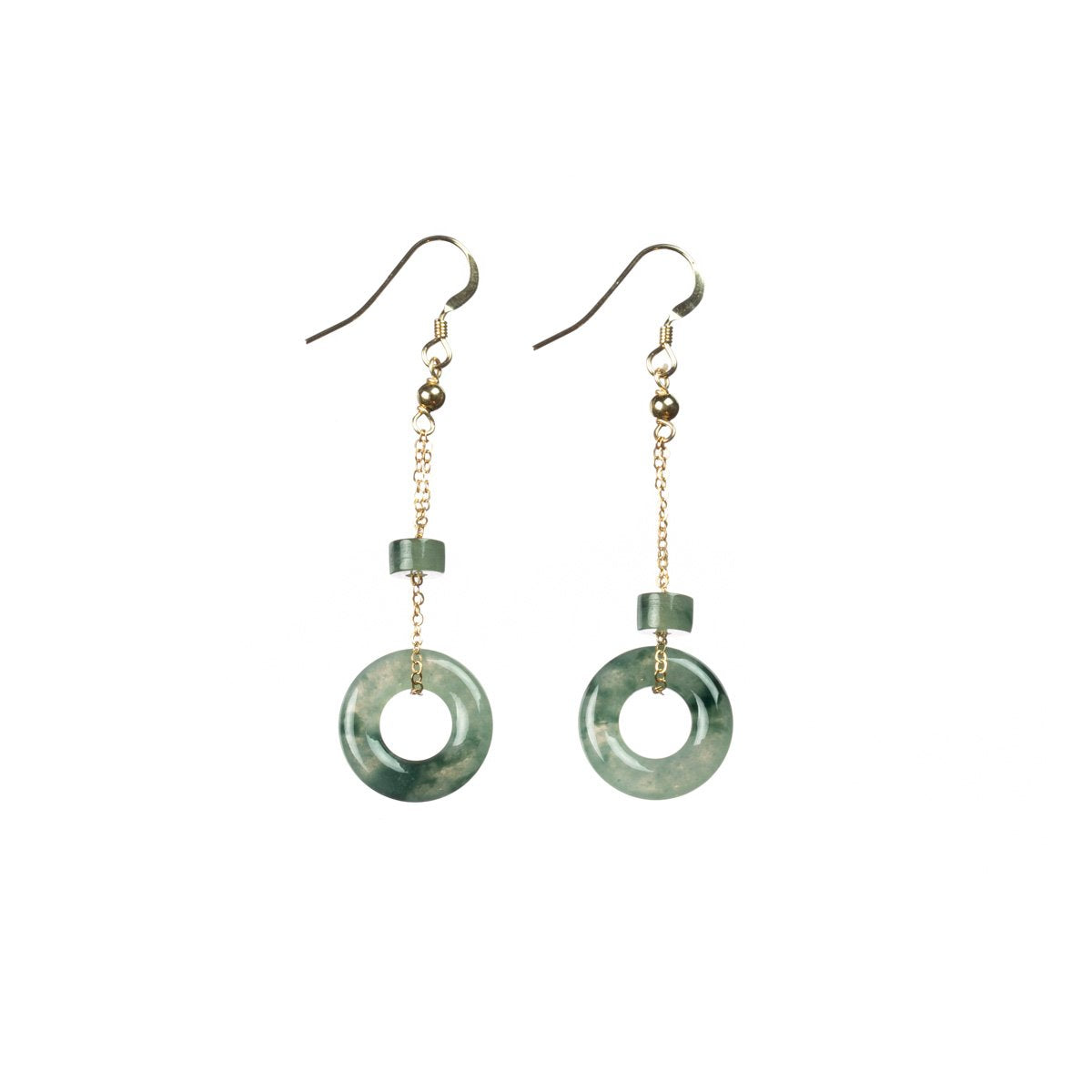 Greyish green flower Jade Gold Drop Earrings