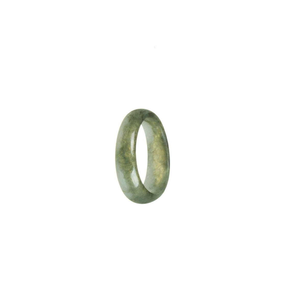 Certified Deep Green with White Burmese Jade Band - Size N