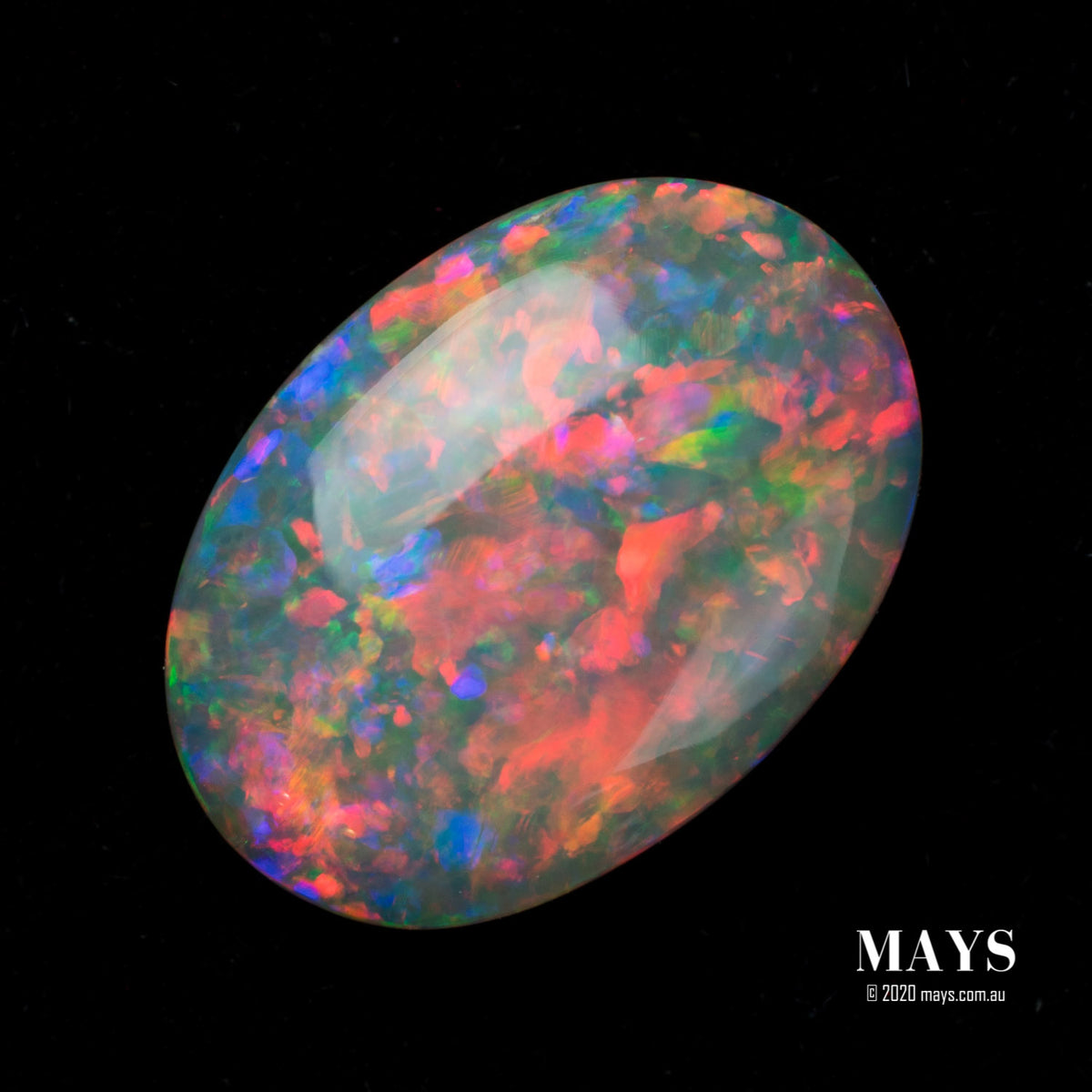 1.80ct Natural Solid Black Opal with Fluoro Orange and Red Colours - MAYS