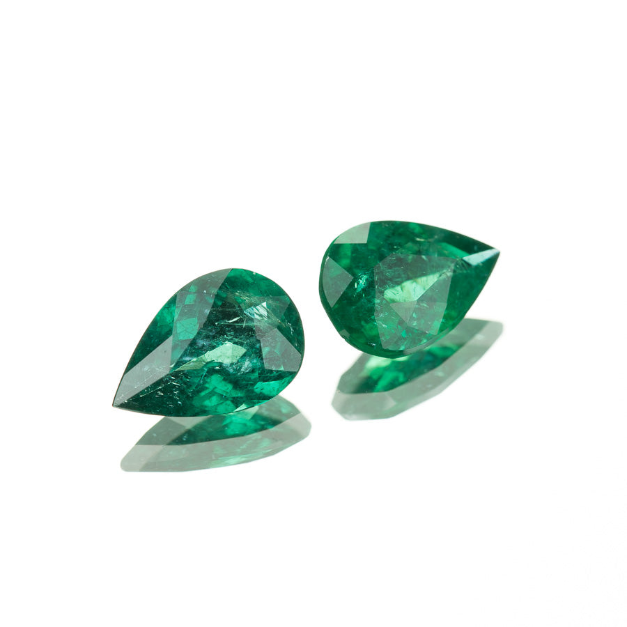 3.58ct Brazilian Emerald Pear Shape Pair - MAYS