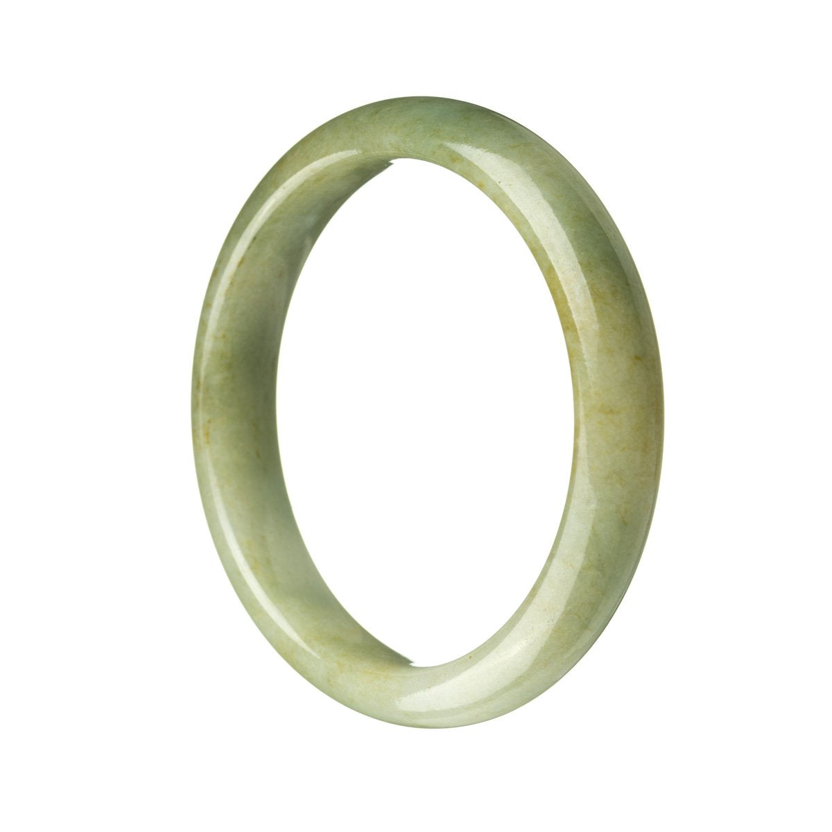 A close-up image of a stunning Burmese jade bangle bracelet, featuring a rich brownish green color. The bracelet is expertly crafted, showcasing a semi-round shape with a diameter of 56mm. This authentic Grade A jade piece is a true gem, exuding elegance and beauty.