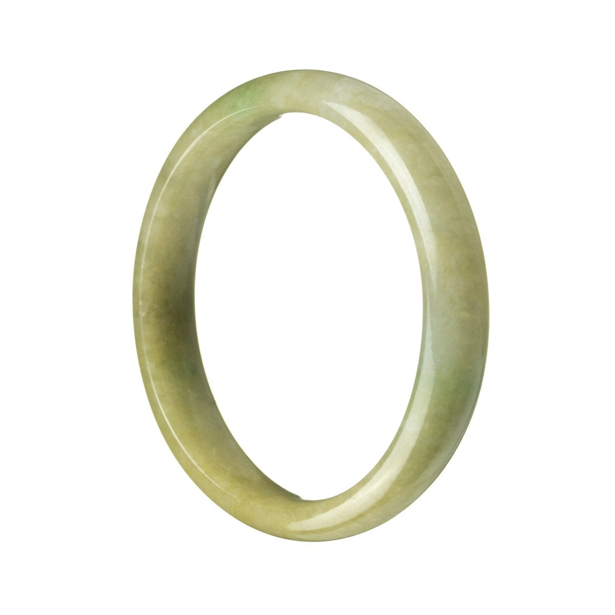 A half moon-shaped brownish green traditional jade bangle bracelet, measuring 59mm in diameter, from MAYS.