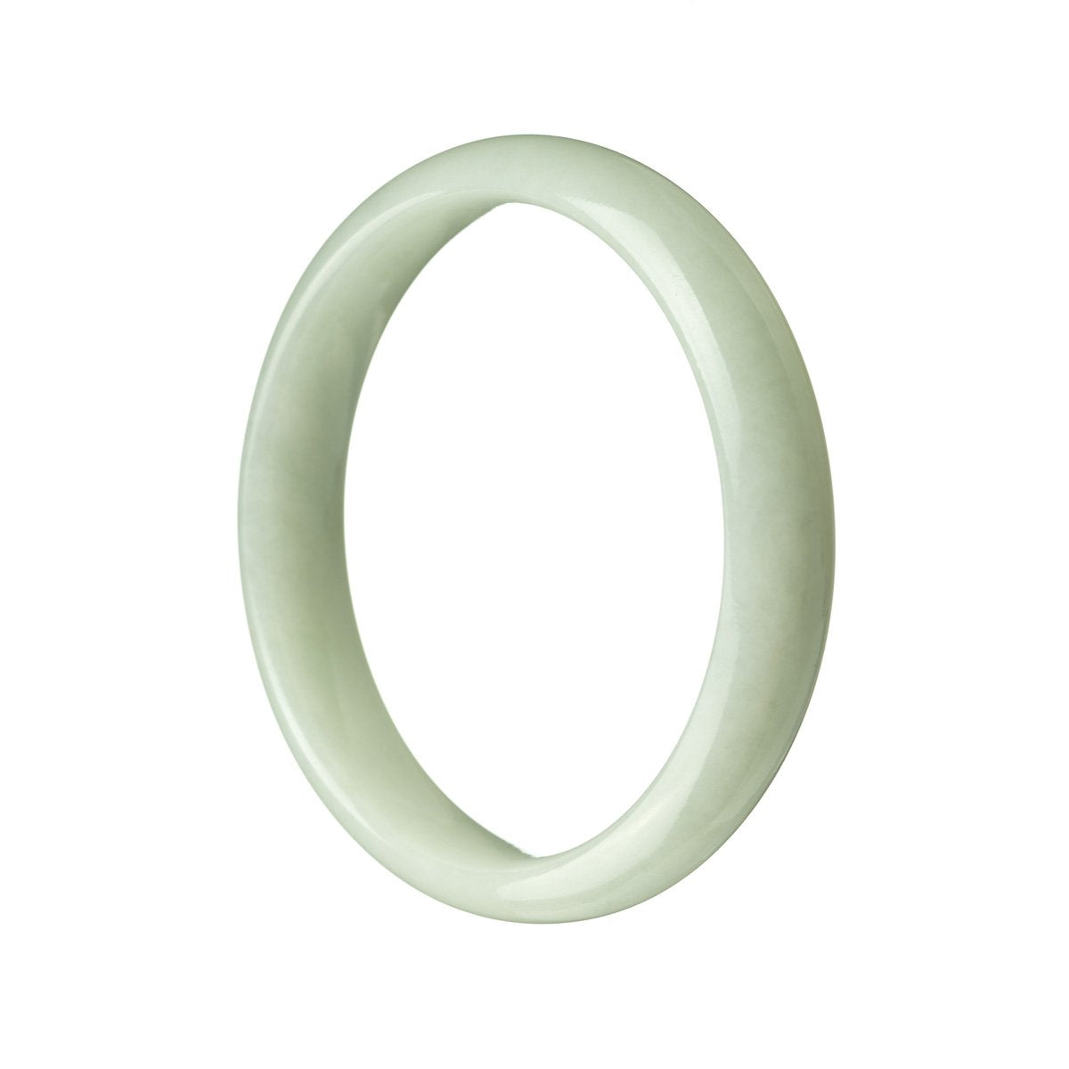 A pale green jadeite bangle bracelet with a semi-round shape, measuring 56mm in diameter.