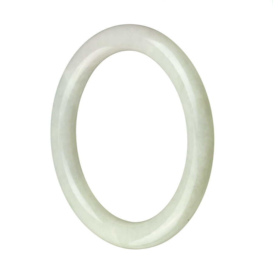 A round pale green lavender jadeite bangle bracelet with a Real Grade A quality. The bracelet has a diameter of 59mm and is from the brand MAYS.