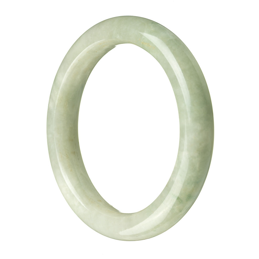 Image of an authentic Type A Green Burmese Jade Bangle, measuring 61mm in diameter and featuring a semi-round shape. This bangle is a genuine product from MAYS™, known for their high-quality jade jewelry.