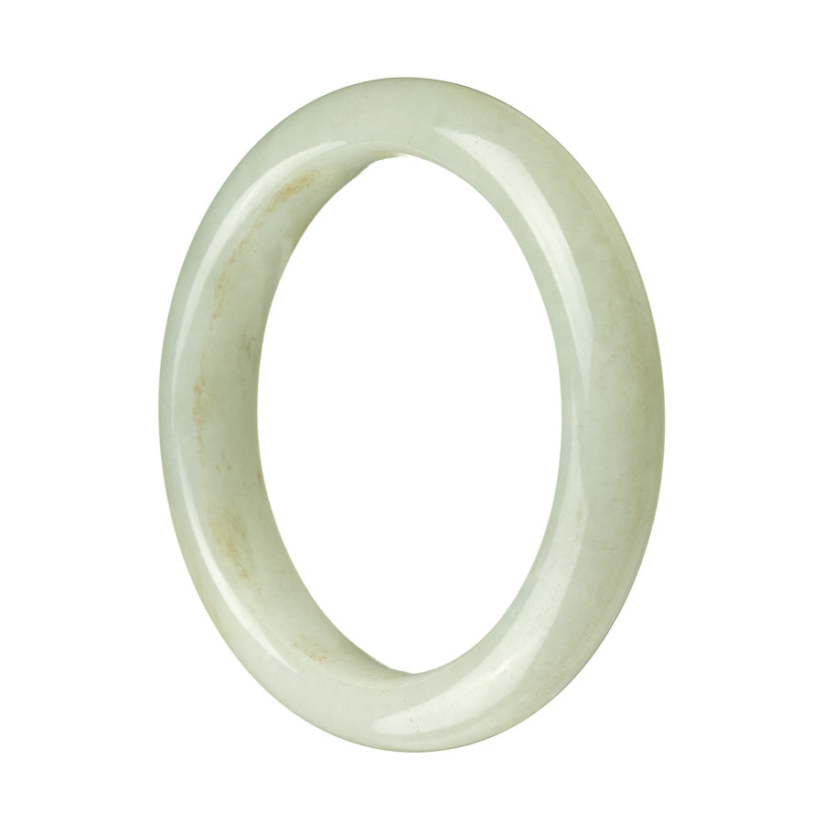 A pale green jade bangle bracelet with a semi-round shape, measuring 59mm. This bracelet is certified as Type A jade and is made by MAYS™.