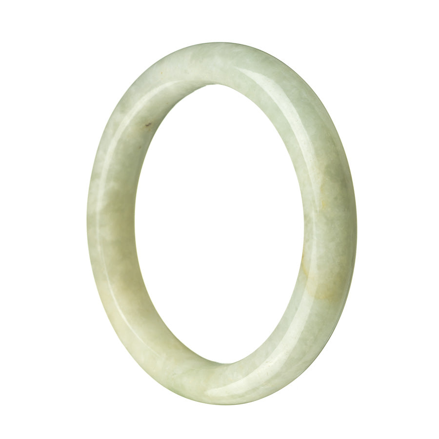 A light green jade bracelet with a smooth, semi-round shape, measuring 59mm in size. Perfect for adding a touch of traditional elegance to any outfit.