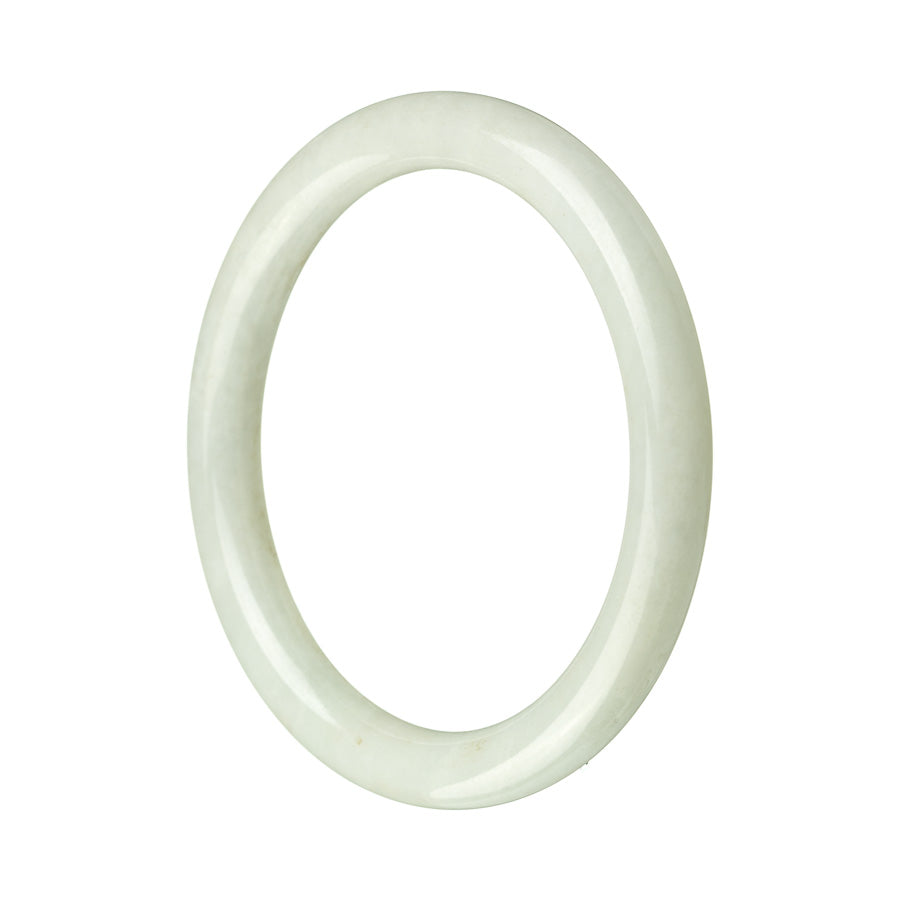A close-up image of a round, white Burmese jade bangle bracelet that measures 59mm in diameter. The bracelet is made from genuine Type A jade and features a smooth and polished surface. The brand name "MAYS™" is also mentioned.