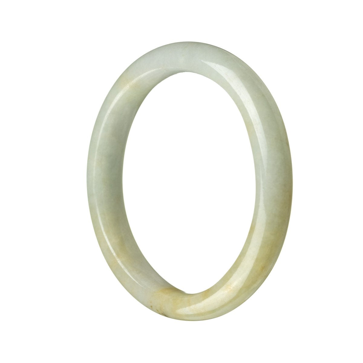 A close-up image of a grey jadeite bangle bracelet. The bracelet is certified Type A and is made of semi-round jadeite beads. The bracelet has a diameter of 57mm and is designed by MAYS™.