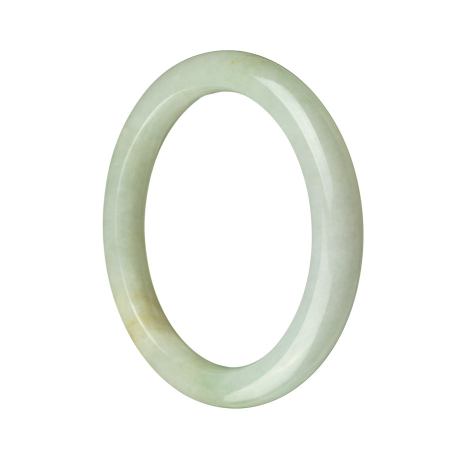 A pale green jade bracelet with a semi-round shape, measuring 57mm in size. This bracelet is made of traditional jade and is certified untreated. Designed by MAYS™.