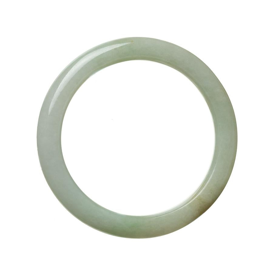 A pale green traditional jade bracelet, certified Grade A, with a semi-round shape and a diameter of 57mm. Sold by MAYS GEMS.