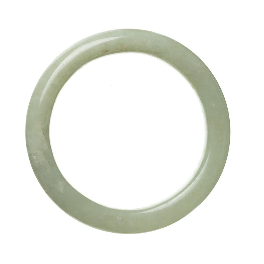 A close-up image of a pale green jadeite jade bangle with a semi-round shape, measuring 59mm in diameter. The bangle has a smooth and polished surface, showcasing the natural beauty and authenticity of the Type A jade. This elegant piece of jewelry is from the MAYS collection.