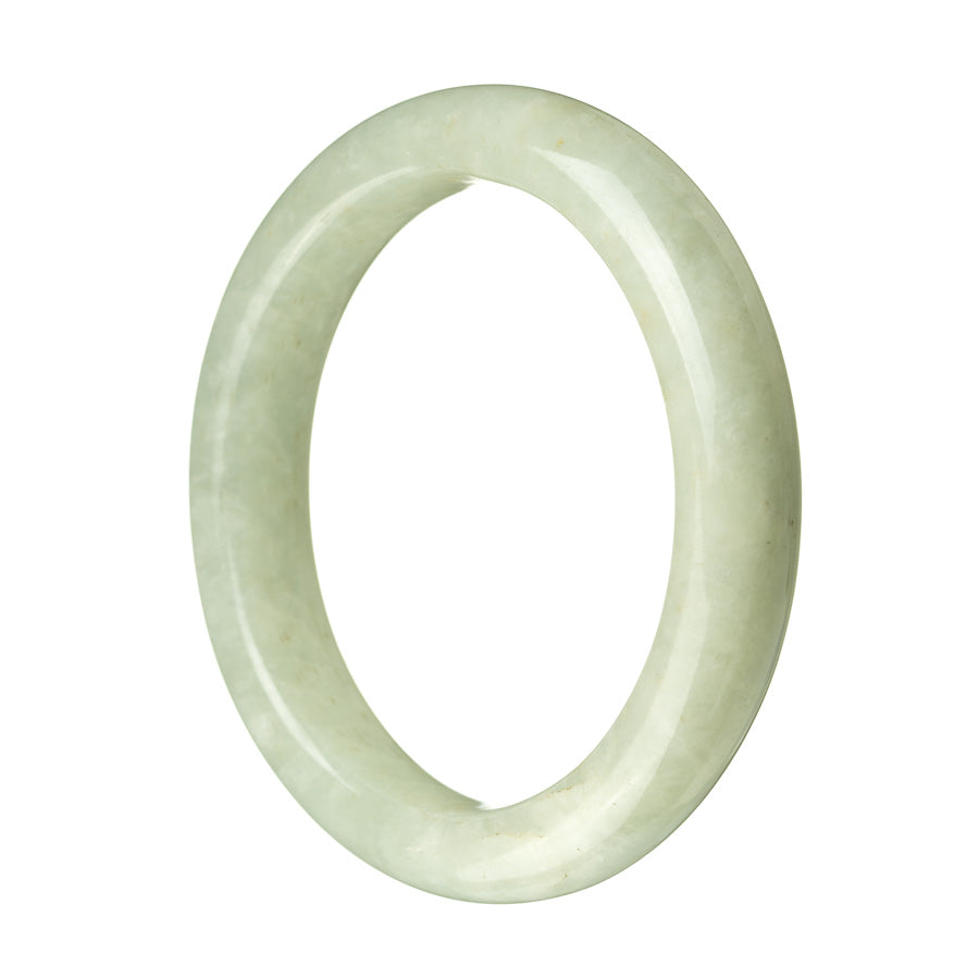 A stunning genuine grade A pale green jade bracelet with a semi-round shape, measuring 59mm. Perfect for adding a touch of elegance and sophistication to any outfit. Offered by MAYS GEMS.