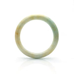 A pale green jade bangle with a semi-round shape, measuring 57mm in size. A genuine and untreated piece of jade from MAYS.