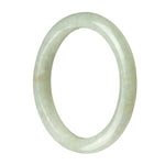 A beautiful pale green Burmese jade bangle bracelet, untreated and made with genuine jade. The bracelet has a semi-round shape and measures 62mm in diameter. Perfect for adding a touch of elegance to any outfit.