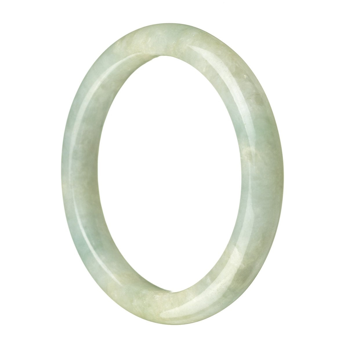 A stunning pale green Burmese Jade bracelet with a semi-round shape, measuring 62mm. This bracelet is certified Grade A and exudes elegance and sophistication.