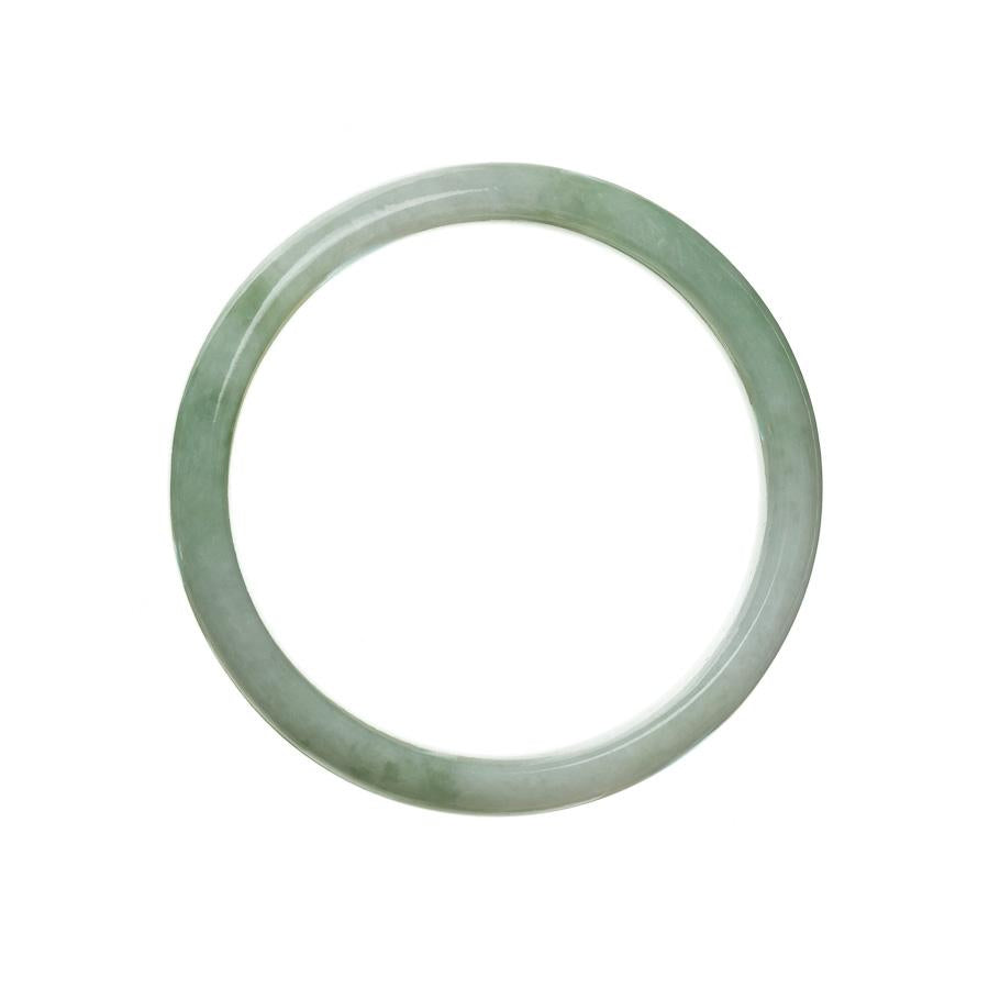 A close-up image of a light green Burma Jade bangle bracelet with a smooth, polished surface. The bracelet is shaped like a half moon and has a diameter of 54mm.