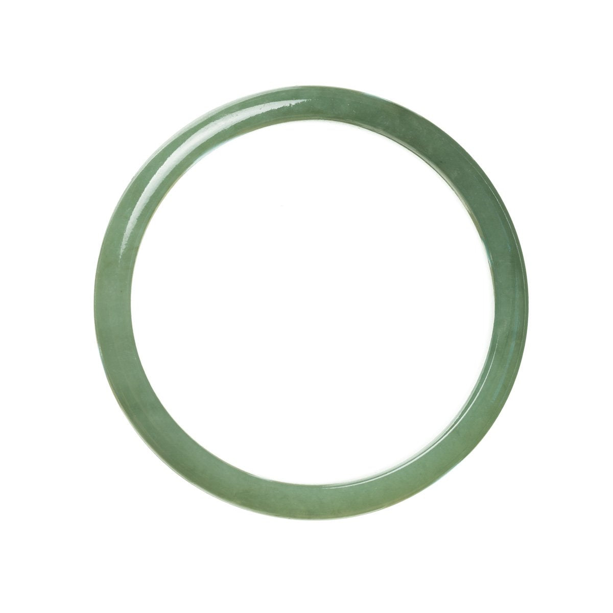 A close-up image of a Real Grade A Green Jade Bangle. The bangle is 59mm in diameter and has a semi-round shape. It is a high-quality piece of jewelry from the brand MAYS™.