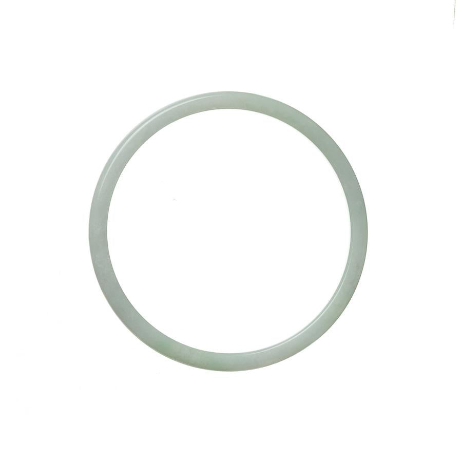 A close-up photo of a light green jade bangle bracelet with a thin design, measuring 53mm in diameter. The bracelet is certified as Grade A quality and is sold by the brand MAYS™.
