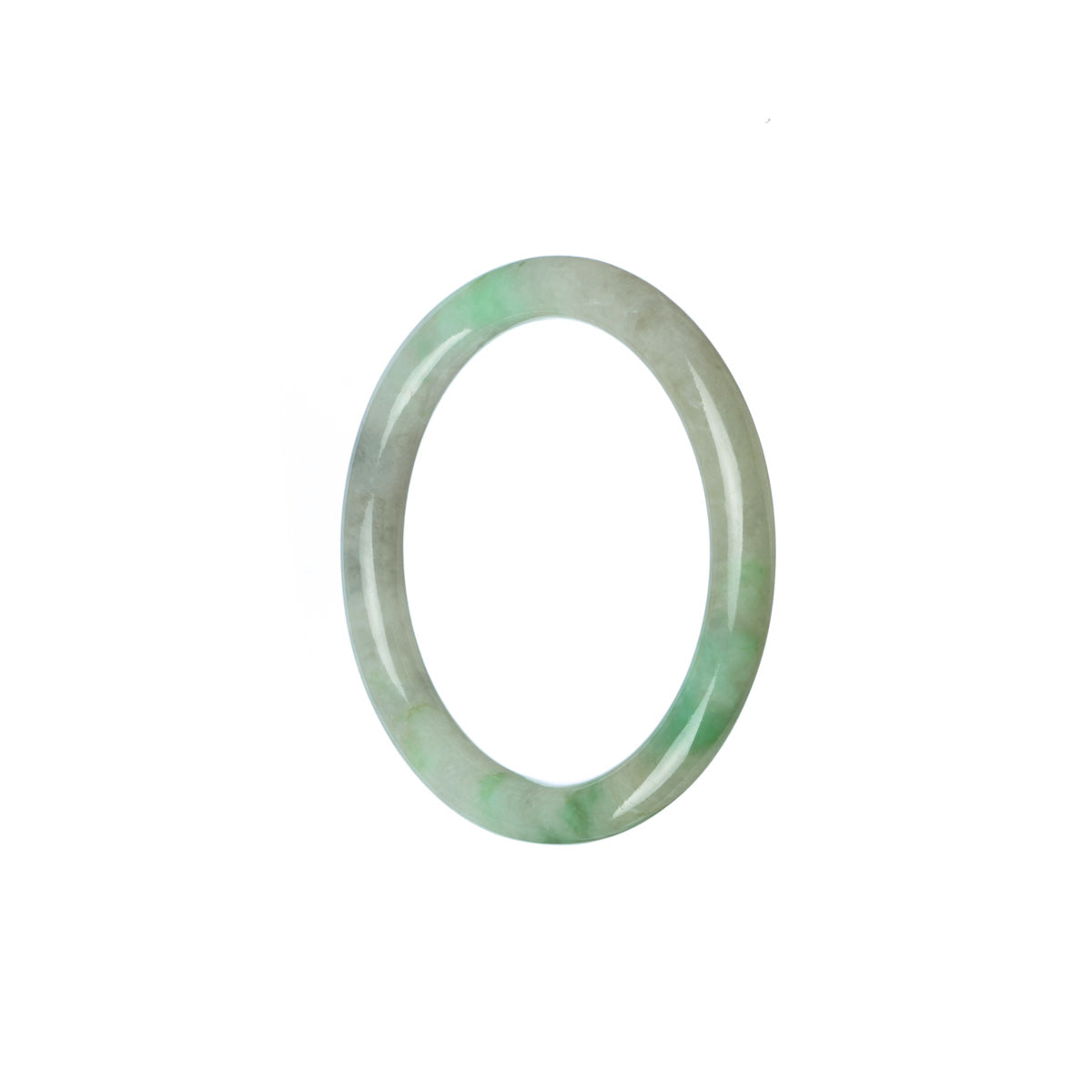A child-sized round jade bangle bracelet made of genuine untreated green and white jadeite jade. Perfect for adding a touch of elegance to any outfit.