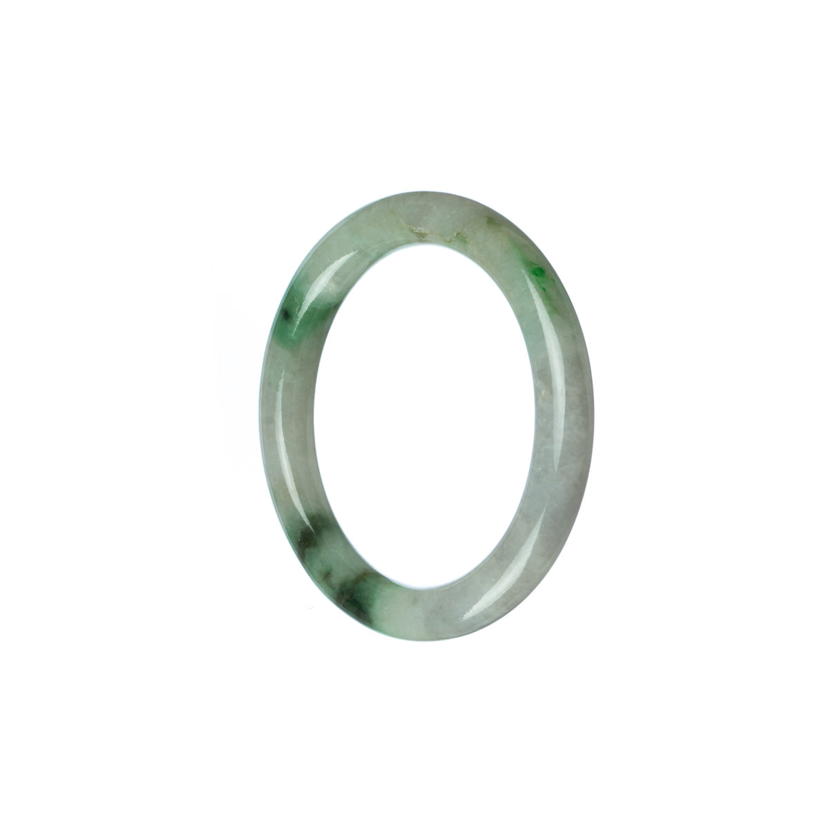 An elegant and delicate green and white jade bangle with a round shape, specifically designed for children. Perfect for adding a touch of sophistication to any outfit.