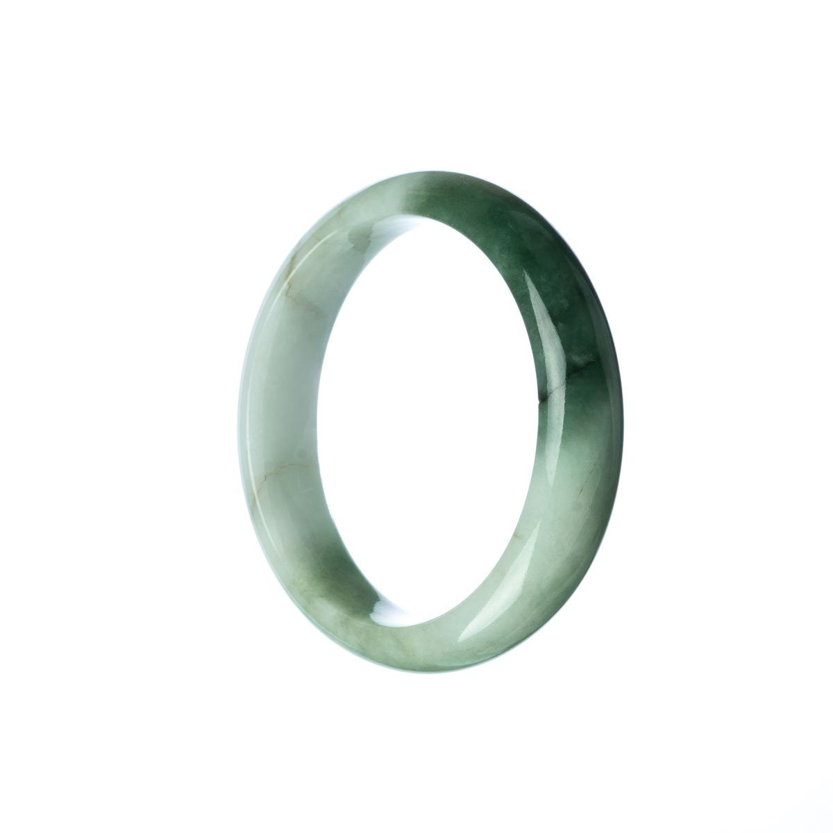 A half moon shaped, child-sized jade bangle bracelet made from authentic Grade A pale green Burmese jade.
