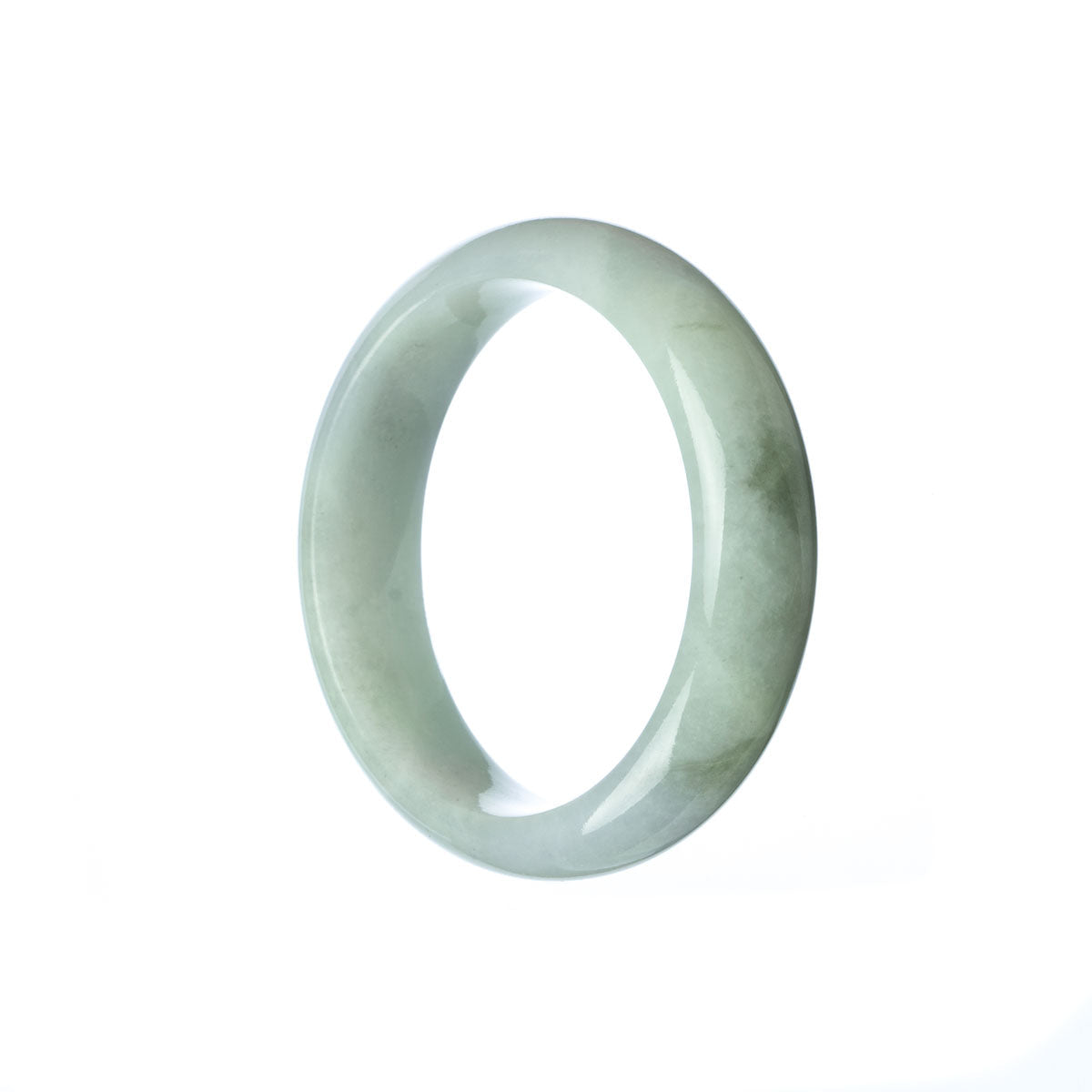 A pale green jade bangle with a half moon design, suitable for children.