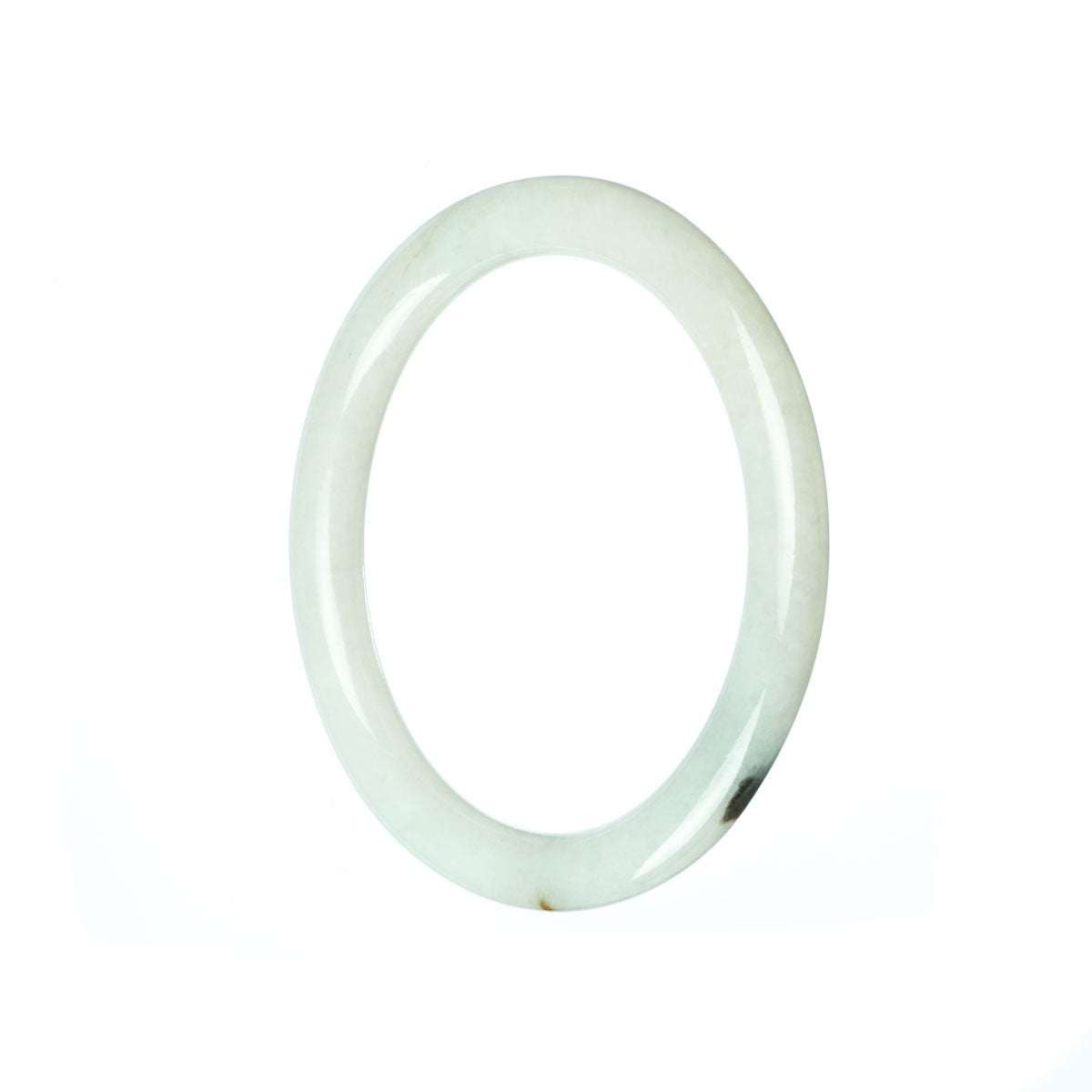 A small, round white jadeite jade bangle with authentic Grade A quality, measuring 53mm in size. Sold by MAYS GEMS.