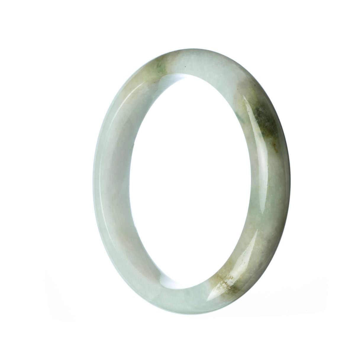 An elegant and stunning white jade bangle bracelet with a semi-round shape, measuring 59mm. Crafted with genuine Type A white jade, this MAYS bracelet is a timeless piece of jewelry.